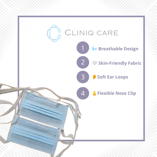 3 Ply Disposable Face Mask with Melt-Blown Filter – Tie-On (Lace Type) | CLINIQ CARE