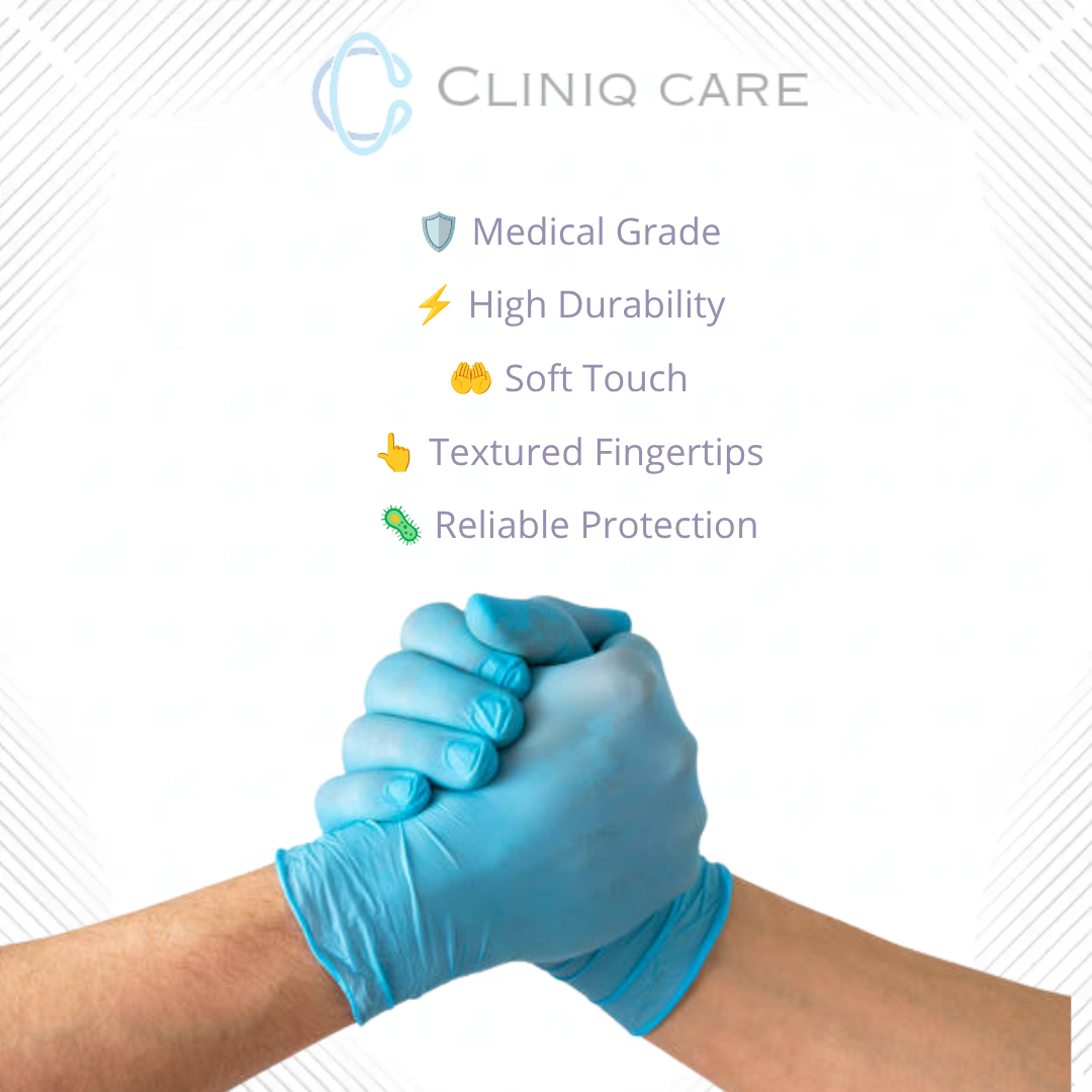 Blue Disposable Nitrile Examination Gloves | Powder Free Medical Grade | CLINIQ CARE