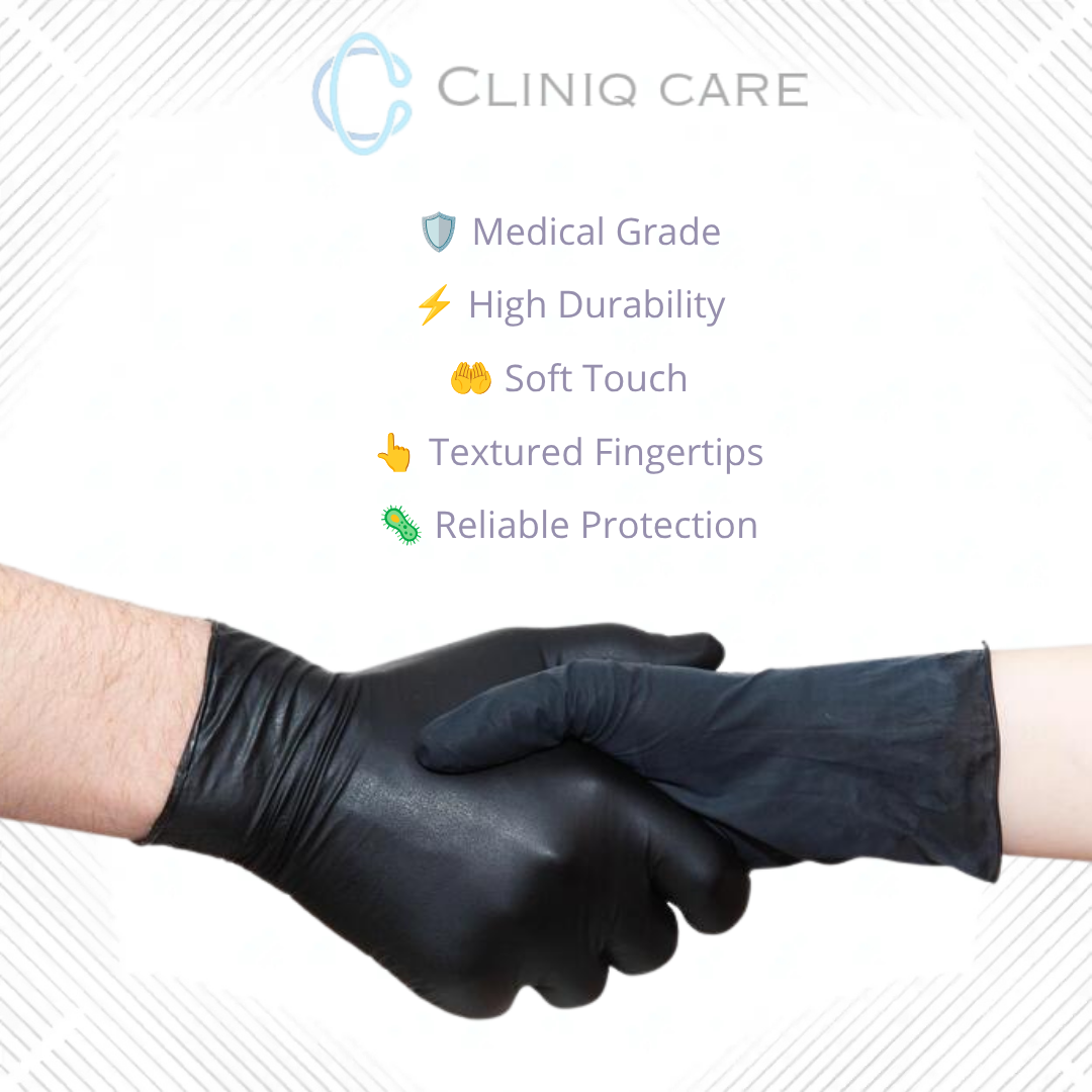 Black Disposable Nitrile Examination Gloves | Powder Free Medical Grade | CLINIQ CARE