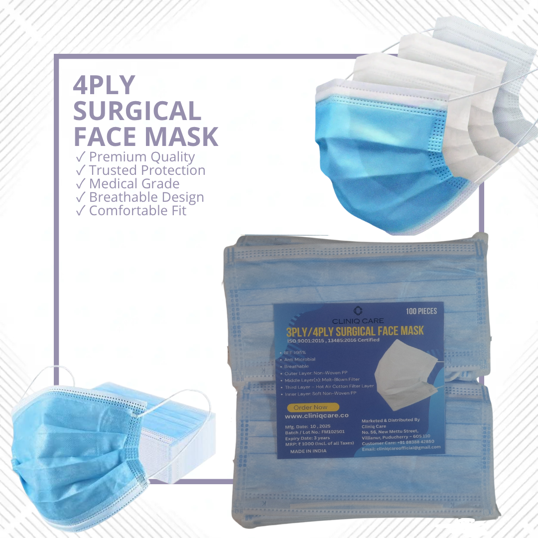 4 Ply Disposable Face Mask with Melt-Blown Filter | CLINIQ CARE